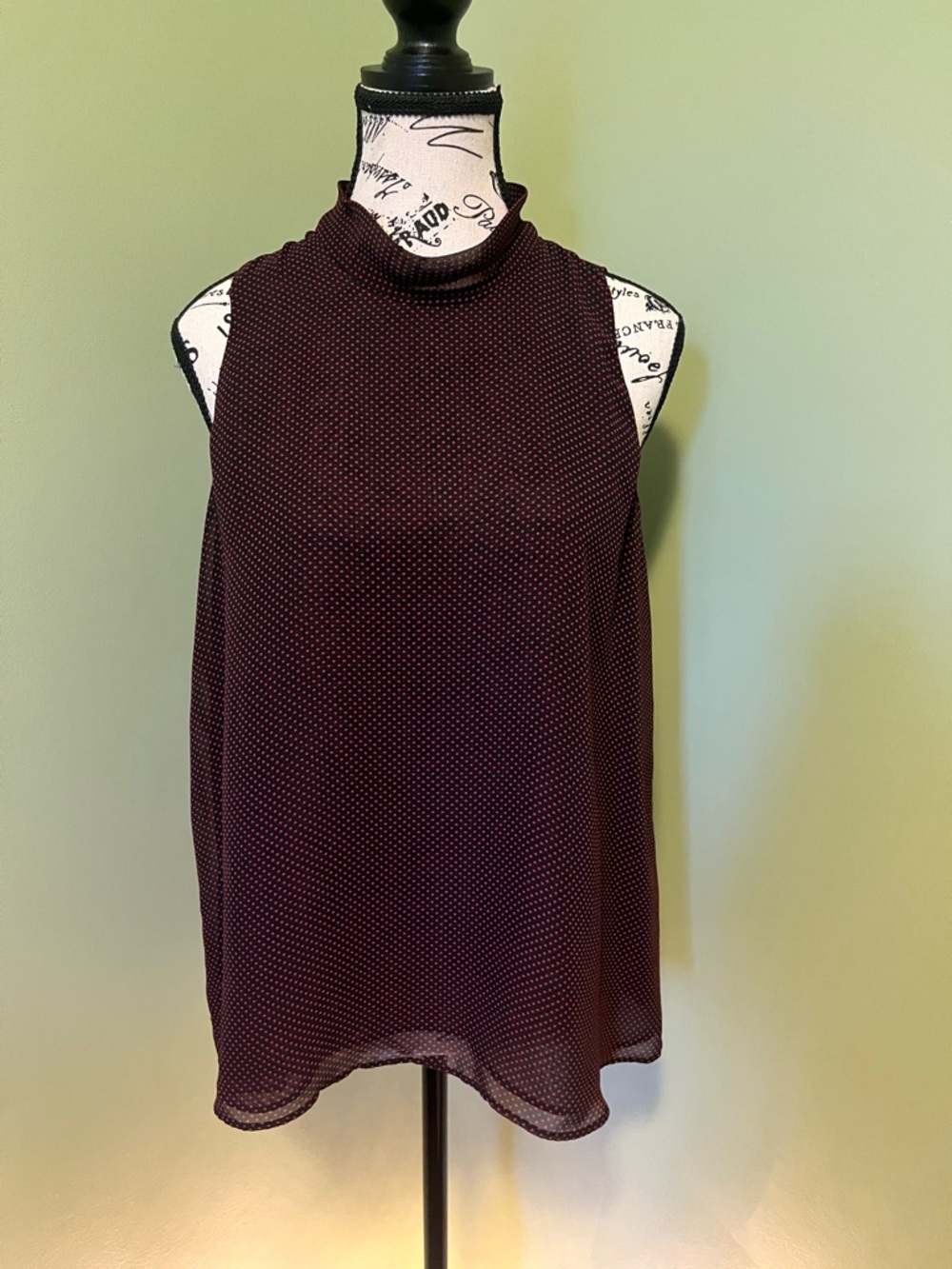 eva mendes for New York & Company Sleeveless Mock Neck Polka Dot Cami - Burgundy